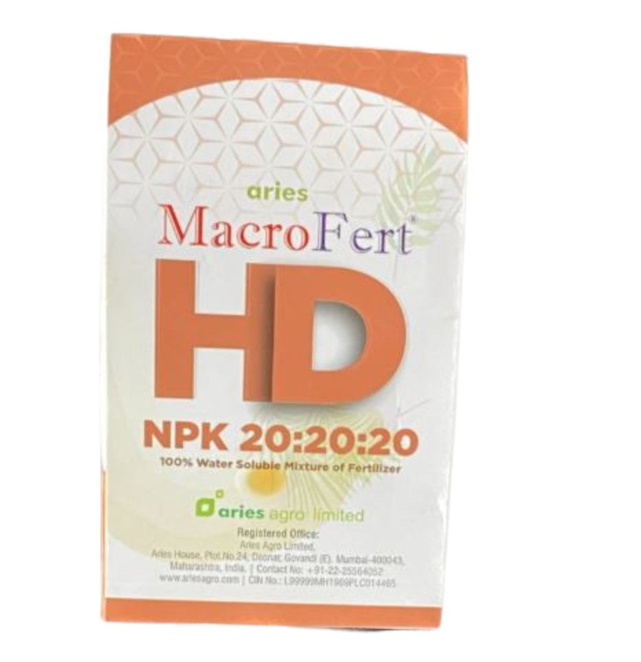 Aries Macrofert HD NPK 20:20:20 Highly Efficient at Lower Dosages, Multi-Purpose Fertilizer Can be Used In All Crops, Vegetables, Kitchen Gardens, etc