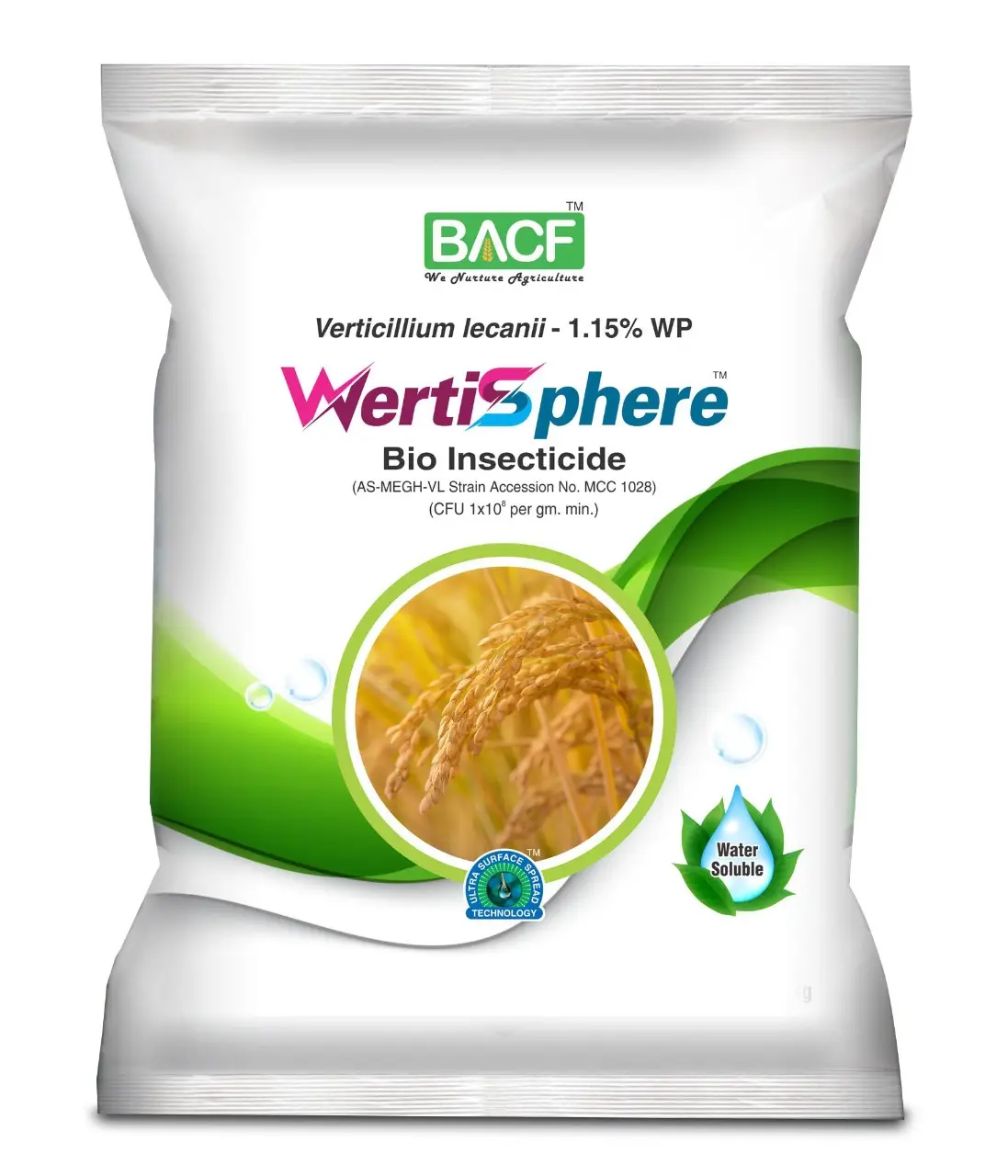 BACF Wertisphere Verticelium lacanii 1.15% WP, 1 x 10^8 CFUs Per gm. min Based On A Beneficial Entomophagous Fungus Verticillium Lecanii