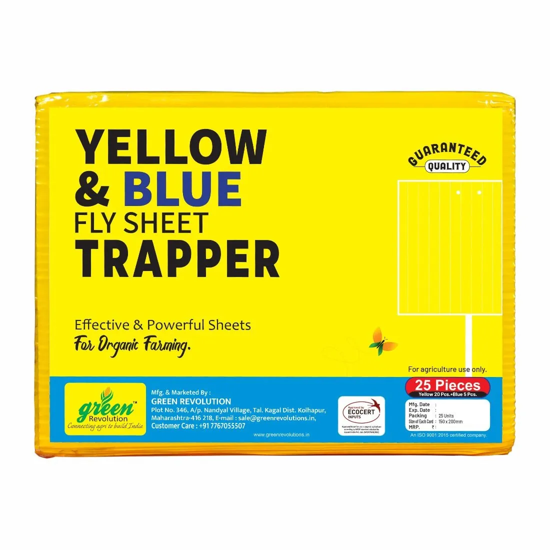 Eco Sticky Trap A5 Size, Yellow and Blue Sticky Trap For The Insects (20 No Yellow, 5 No Blue) Best for organic Vegetable and Fruits farming pest Control