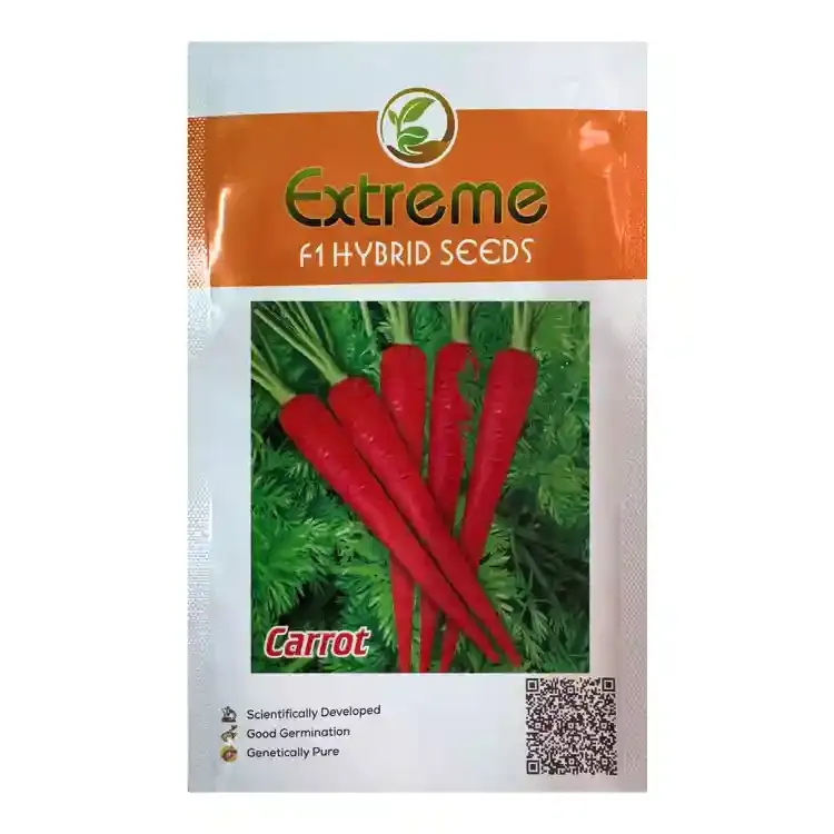 Extreme Mohini Hybrid Carrot Seeds, Bright Dark Red Root Color, Tapering Shape