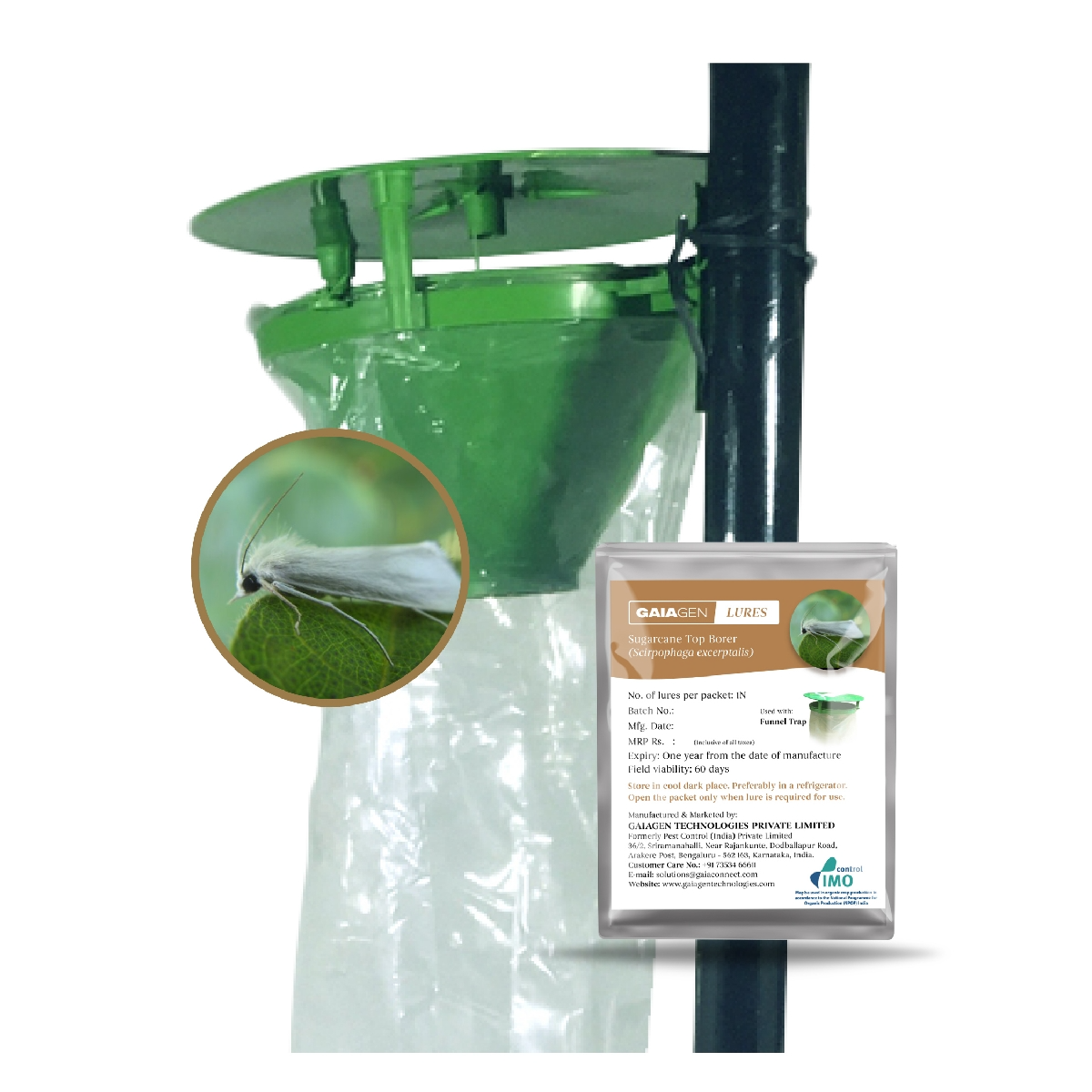 GAIAGEN Pheromone Funnel Trap and Lure For Sugarcane Top Borer (Scirpophaga excerptalis) And Insect Funnel Trap Combo pack