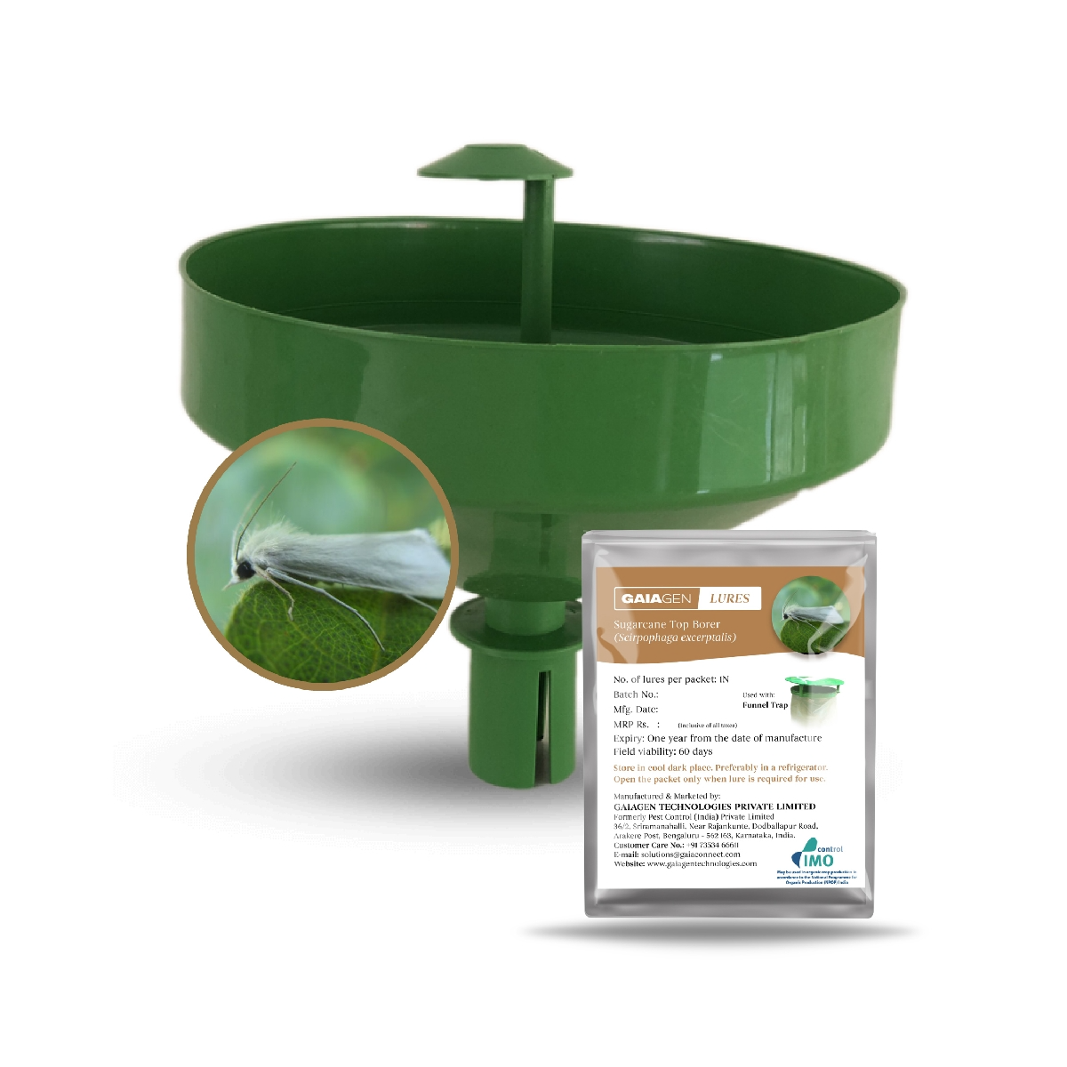 GAIAGEN Pheromone Water Trap and Lure For Sugarcane Top Borer (Scirpophaga excerptalis) And Insect Water Trap Combo Pack