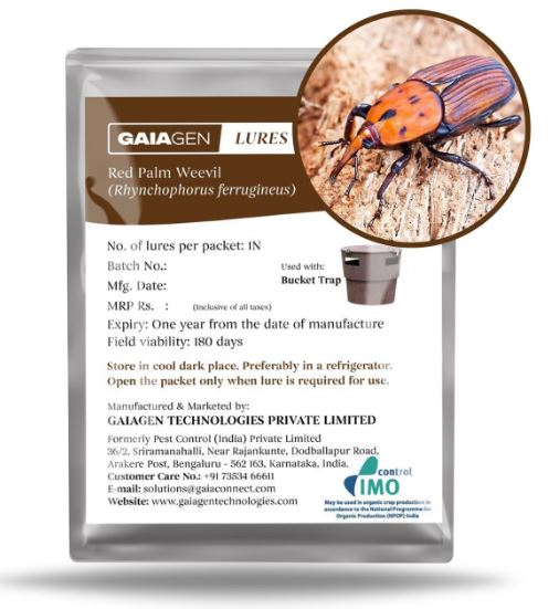 Gaiagen RPW Lure With Insect Bucket Traps, Pheromone Lure For Red Palm Weevil (Rhynchophorus Ferrugineus), IMO Certified.