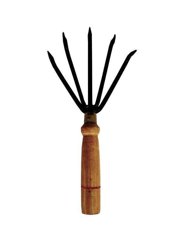 Garden Hand Cultivator (Panja) With 8 mm Pointed 5 Teeth, With Wooden Handle, Used In Pot , Flower Gardening And Terrece Garden
