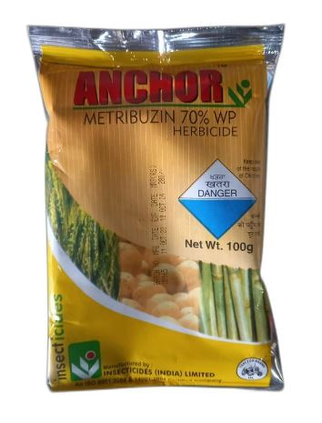 Insecticides India Anchor Metribuzin 70% WP Herbicide, Selective, Systemic, and Contact Herbicide, Use For Sugarcane, Potato, Tomato and Soyabean