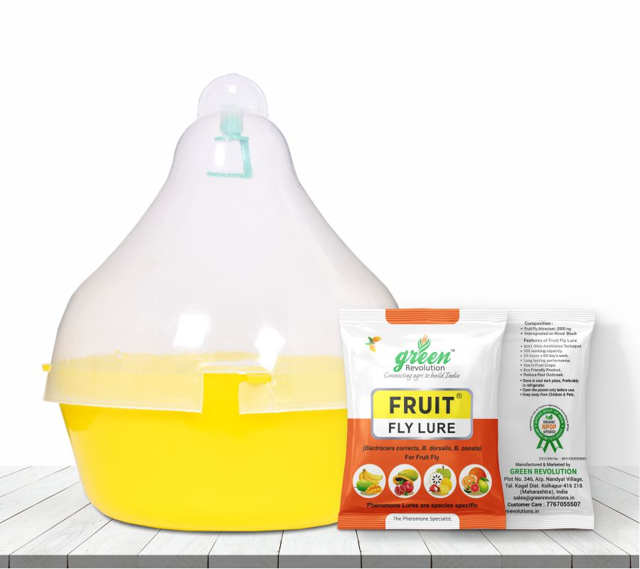 Maxplus Trap with Fruit Fly Lure (Bactrocera Correcta, Zonata, Dorsalisa Pheromone Lure) For Mango, Guava, Sapota, Citrus, Banana, and Papaya