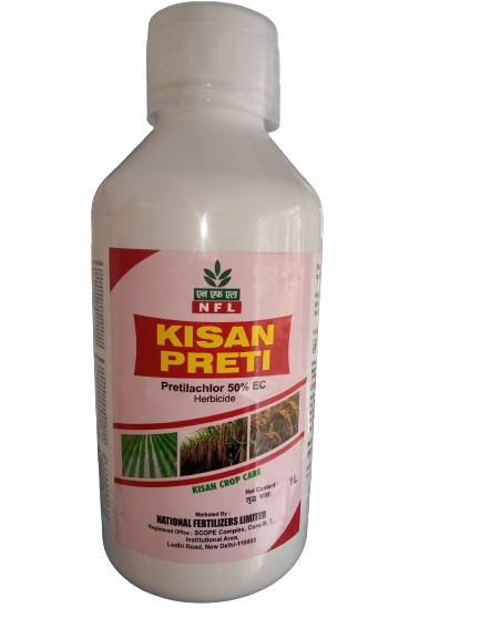 National Fertilizer Kisan Preti Pretilachlor 50% EC , Pre-Emergency and Selective Herbicide