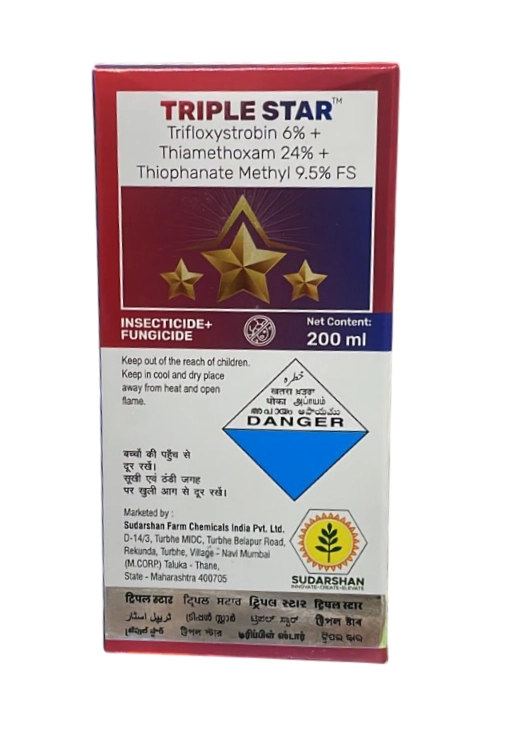 Sudarshan Triple Star Trifloxystrobin 6% + Thiamethoxam 24% + Thiophanate Methyl 9.5% FS Insecticide, Targets Wide Variety Of Pests, Including Aphides