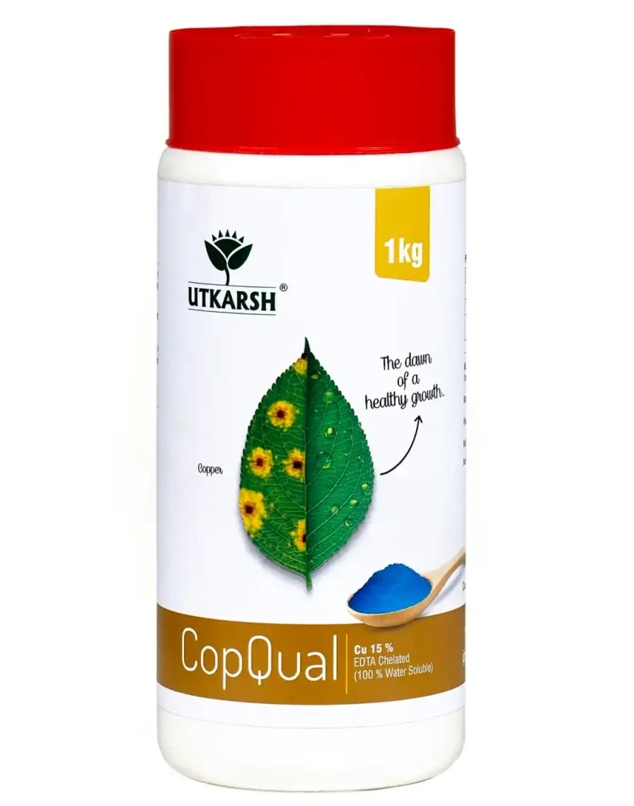 Utkarsh CopQual (Copper- Cu 12% EDTA Chelated Fertilizer) 100% Water Soluble Foliar Spray, Prevents Copper Deficiencies